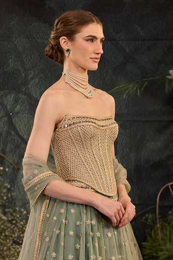 Buy Cedar & Pine Blue Organza, Tulle Embroidery, Sequins, Mirrors Bandeau Ursula Lehenga Set Online at Aza Fashions Buy_Cedar & Pine_Blue Organza, Tulle Embroidery, Sequins, Mirrors Bandeau Ursula Lehenga Set _Online_at_Aza_Fashions