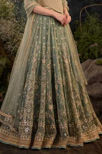 Cedar & Pine Blue Organza, Tulle Embroidery, Sequins, Mirrors Bandeau Ursula Lehenga Set at Aza Fashions Cedar & Pine_Blue Organza, Tulle Embroidery, Sequins, Mirrors Bandeau Ursula Lehenga Set _at_Aza_Fashions