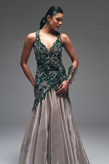 Buy Nidhi Kejriwal Green Cotton, Net, Tissue Embroidery, Beads, Zari, Cut Work, Flared Gown Online at Aza Fashions Buy_Nidhi Kejriwal_Green Cotton, Net, Tissue Embroidery, Beads, Zari, Cut Work, Flared Gown _Online_at_Aza_Fashions