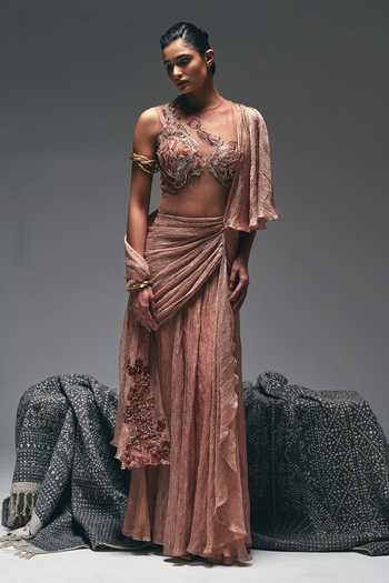 Nidhi Kejriwal Curtain Draped A-Line Flared Saree Gown 