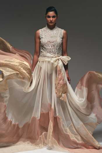 Nidhi Kejriwal Curtain Draped Asymmetric Flared Gown 