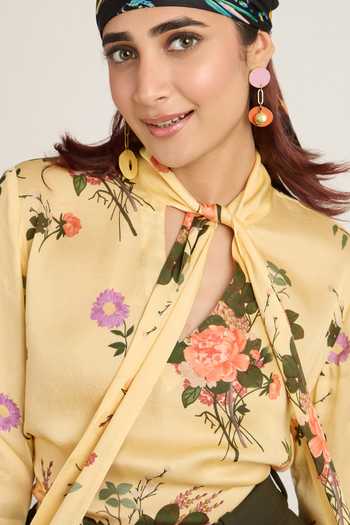 The Whole Nine Yards Yellow Silk, Georgette High , Keyhole Vera Print Top With Shorts at Aza Fashions The Whole Nine Yards_Yellow Silk, Georgette High , Keyhole Vera Print Top With Shorts _at_Aza_Fashions