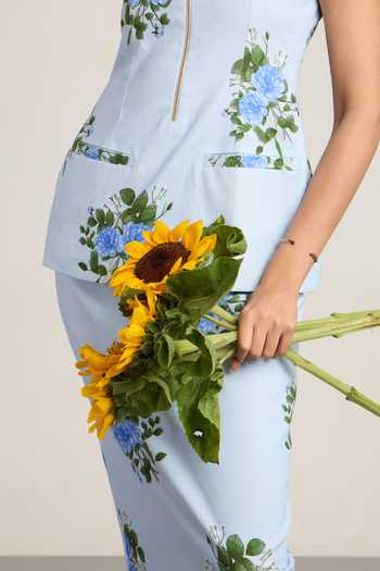 Buy_The Whole Nine Yards_Blue Cotton Round Neck Mavi Pattern Top And Skirt _Online_at_Aza_Fashions