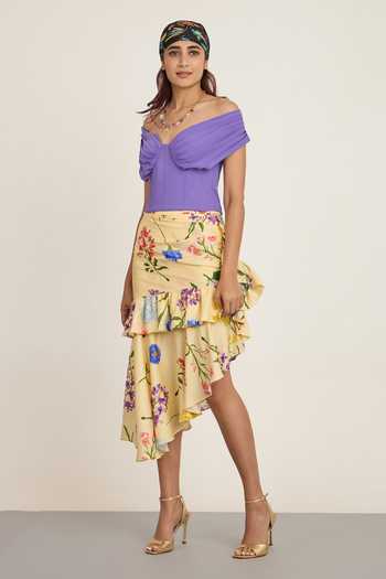 Buy The Whole Nine Yards Purple Crepe, Silk Off-shoulder Mirari Top With Skirt Online at Aza Fashions Buy_The Whole Nine Yards_Purple Crepe, Silk Off-shoulder Mirari Top With Skirt _Online_at_Aza_Fashions