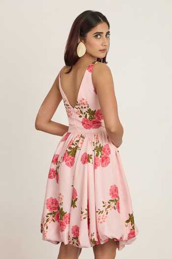 The Whole Nine Yards_Pink Silk V-neck Aerith Print Dress _at_Aza_Fashions