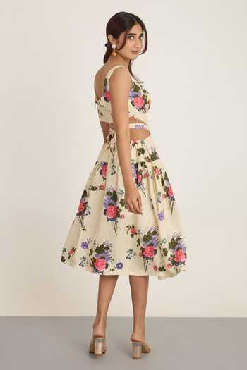 The Whole Nine Yards Cream Silk Scoop Neck Izel Printed Dress Online at Aza Fashions The Whole Nine Yards_Cream Silk Scoop Neck Izel Printed Dress _Online_at_Aza_Fashions