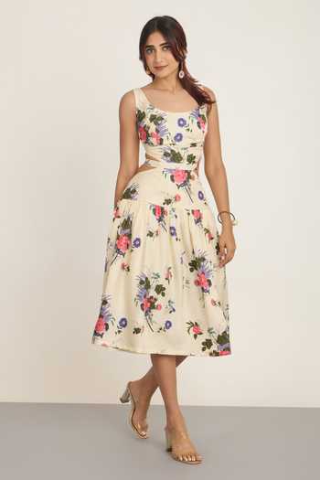 Buy The Whole Nine Yards Cream Silk Scoop Neck Izel Printed Dress Online at Aza Fashions Buy_The Whole Nine Yards_Cream Silk Scoop Neck Izel Printed Dress _Online_at_Aza_Fashions