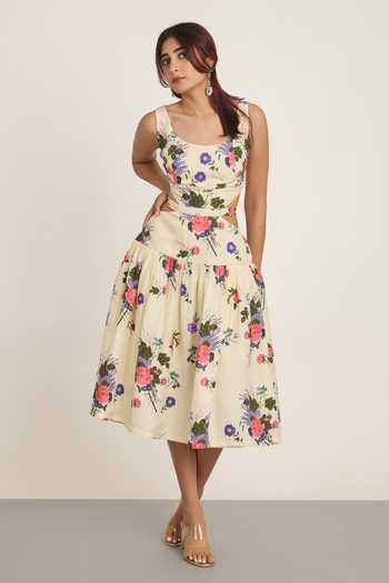 Shop The Whole Nine Yards Cream Silk Scoop Neck Izel Printed Dress Online at Aza Fashions Shop_The Whole Nine Yards_Cream Silk Scoop Neck Izel Printed Dress _Online_at_Aza_Fashions
