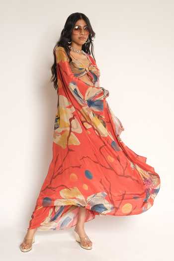 Esha L Amin Floral Print Cape 
