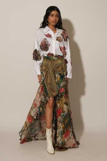 Esha L Amin Flamingo Print Skirt 