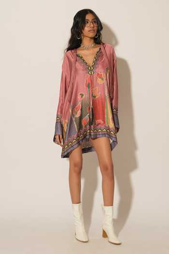 Esha L Amin Floral Print Asymmetric Dress 