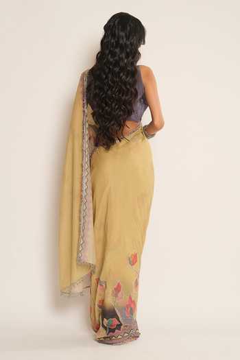 Esha L Amin Floral Placement Embroidered Chanderi Saree 