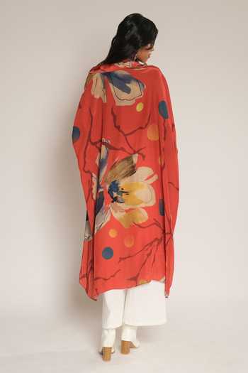 Esha L Amin Flower Embroidered Longline Shirt 