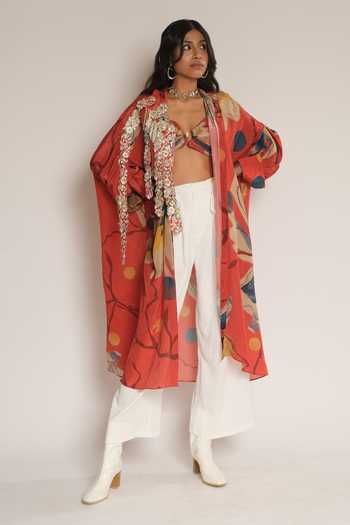 Esha L Amin Flower Embroidered Longline Shirt 