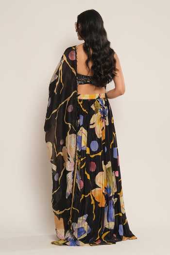 Esha L Amin Floral Print Viscose Crepe Skirt 