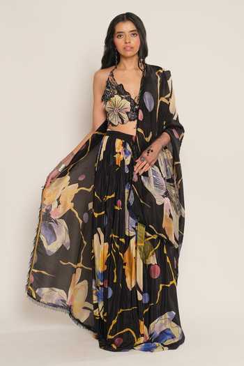 Esha L Amin Floral Print Viscose Crepe Skirt 