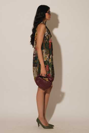 Esha L Amin_Multi Color Crepe, Viscose Halter Neck Flamingo Print Dress _Online_at_Aza_Fashions