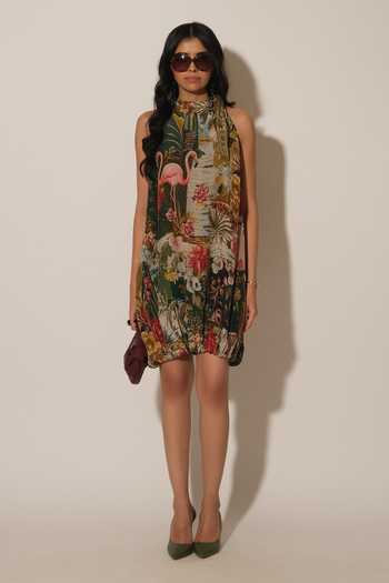 Esha L Amin Flamingo Print Dress 
