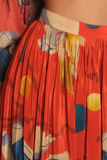 Esha L Amin_Red Crepe, Viscose Floral Print Skirt _Online_at_Aza_Fashions
