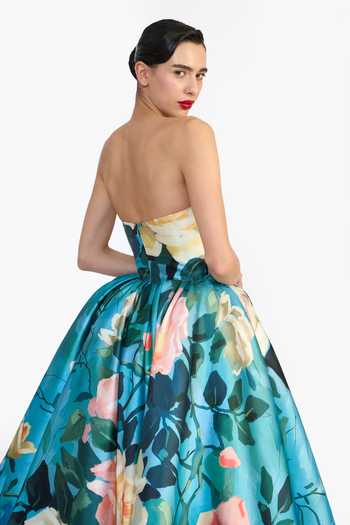 Gauri & Nainika Blue Sweetheart Neck Sculpted Printed Maxi Dress Online at Aza Fashions Gauri & Nainika_Blue Sweetheart Neck Sculpted Printed Maxi Dress _Online_at_Aza_Fashions