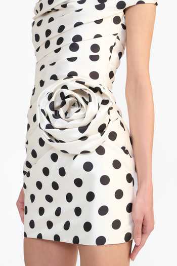 Buy_Gauri & Nainika_Black Off-shoulder Polka Dot Mikado Short Dress 