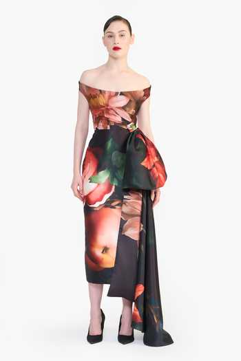 Buy Gauri & Nainika Black Off-shoulder Floral Print Dress Online at Aza Fashions Buy_Gauri & Nainika_Black Off-shoulder Floral Print Dress _Online_at_Aza_Fashions