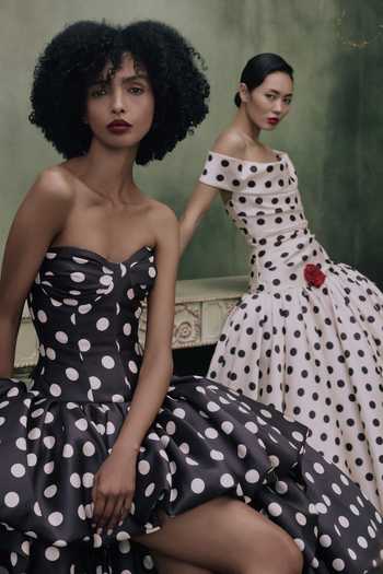Buy Gauri & Nainika Black Off-shoulder Polka Dot Print Dress Buy_Gauri & Nainika_Black Off-shoulder Polka Dot Print Dress
