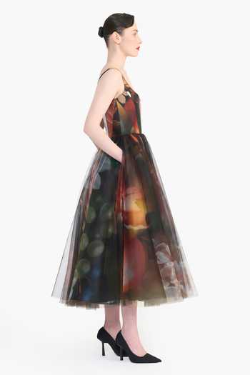 Gauri & Nainika Black Tulle Scoop Neck Panelled Corseted Printed Dress Online at Aza Fashions Gauri & Nainika_Black Tulle Scoop Neck Panelled Corseted Printed Dress _Online_at_Aza_Fashions