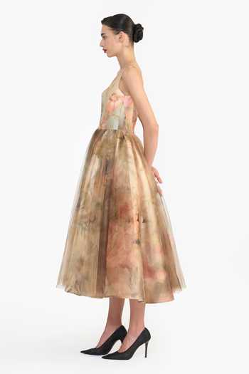 Buy Gauri & Nainika Gold Tulle Scoop Neck Victorian Print Corsetted Dress Online at Aza Fashions Buy_Gauri & Nainika_Gold Tulle Scoop Neck Victorian Print Corsetted Dress _Online_at_Aza_Fashions