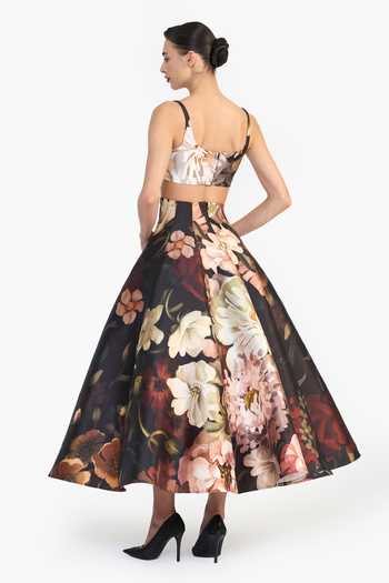 Buy_Gauri & Nainika_Black Floral Print Panelled Skirt _Online_at_Aza_Fashions