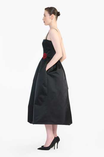 Buy_Gauri & Nainika_Black Satin Square Neck Rose Placement Embroidered Dress _Online_at_Aza_Fashions