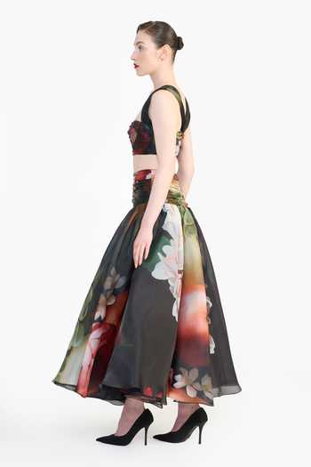 Shop Gauri & Nainika Black Organza Bandeau Neck Dutch Still Life Print Bustier Online at Aza Fashions Shop_Gauri & Nainika_Black Organza Bandeau Neck Dutch Still Life Print Bustier _Online_at_Aza_Fashions