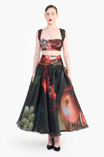 Buy Gauri & Nainika Black Organza Dutch Floral Print Skirt Online at Aza Fashions Buy_Gauri & Nainika_Black Organza Dutch Floral Print Skirt _Online_at_Aza_Fashions