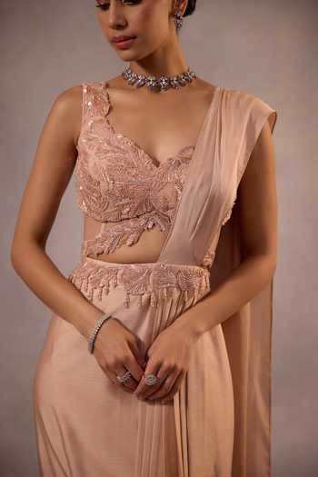 Buy One Knot One By Ashna Pink Satin, Chiffon, Organza Pre-draped Saree With Hand Embroidered Blouse Online at Aza Fashions Buy_One Knot One By Ashna_Pink Satin, Chiffon, Organza Pre-draped Saree With Hand Embroidered Blouse _Online_at_Aza_Fashions