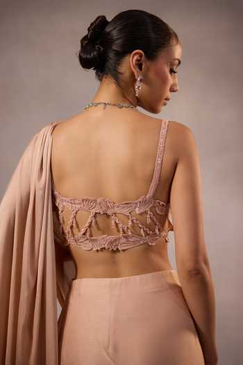 Buy One Knot One By Ashna Pink Satin, Chiffon, Organza Sweetheart Pre-draped Saree With Embroidered Blouse Buy_One Knot One By Ashna_Pink Satin, Chiffon, Organza Sweetheart Pre-draped Saree With Embroidered Blouse