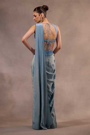 One Knot One By Ashna Pre-Draped Saree With Embroidered Blouse 