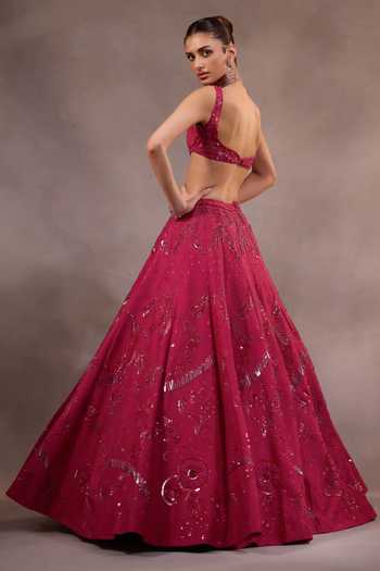 One Knot One By Ashna Pink Silk, Tulle Sweetheart Neck Tonal Hand Embroidered Lehenga Set Online at Aza Fashions One Knot One By Ashna_Pink Silk, Tulle Sweetheart Neck Tonal Hand Embroidered Lehenga Set _Online_at_Aza_Fashions