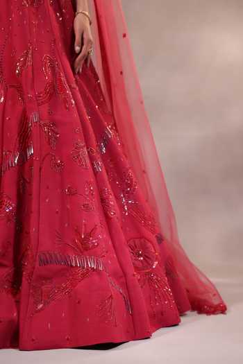 Buy One Knot One By Ashna Pink Silk, Tulle Sweetheart Neck Tonal Hand Embroidered Lehenga Set Buy_One Knot One By Ashna_Pink Silk, Tulle Sweetheart Neck Tonal Hand Embroidered Lehenga Set