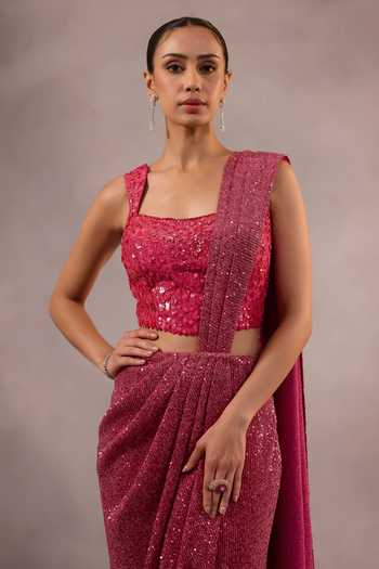 Buy One Knot One By Ashna Pink Crepe Square Neck Shimmer Pre-draped Saree Set Online at Aza Fashions Buy_One Knot One By Ashna_Pink Crepe Square Neck Shimmer Pre-draped Saree Set _Online_at_Aza_Fashions