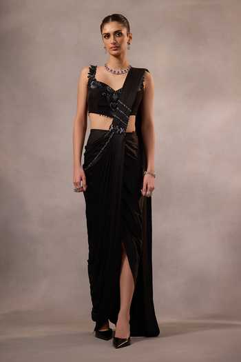 One Knot One By Ashna Tonal Hand Embroidered Pre-Draped Saree Set 