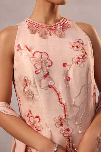 Buy One Knot One By Ashna Pink Silk, Organza, Satin High Neck Floral Hand Embroidered Kurta Sharara Set Online at Aza Fashions Buy_One Knot One By Ashna_Pink Silk, Organza, Satin High Neck Floral Hand Embroidered Kurta Sharara Set _Online_at_Aza_Fashions