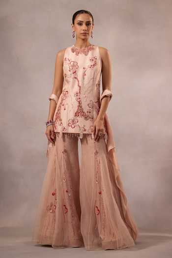 One Knot One By Ashna Floral Hand Embroidered Kurta Sharara Set 