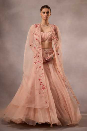 One Knot One By Ashna Hand Embroidered Cape Lehenga Set 