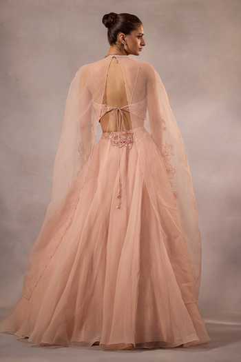 One Knot One By Ashna Hand Embroidered Cape Lehenga Set 