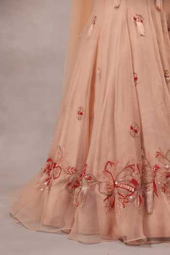 One Knot One By Ashna Pink Organza, Tulle Sweetheart Neck Hand Embroidered Lehenga Set at Aza Fashions One Knot One By Ashna_Pink Organza, Tulle Sweetheart Neck Hand Embroidered Lehenga Set _at_Aza_Fashions