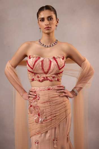 Buy One Knot One By Ashna Pink Organza, Tulle Sweetheart Neck Hand Embroidered Lehenga Set Buy_One Knot One By Ashna_Pink Organza, Tulle Sweetheart Neck Hand Embroidered Lehenga Set