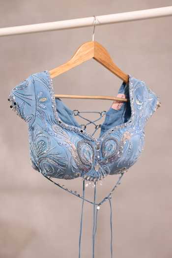 Buy One Knot One By Ashna Blue Silk, Crepe, Tulle Sweetheart Neck Hand Embroidered Lehenga Set Online at Aza Fashions Buy_One Knot One By Ashna_Blue Silk, Crepe, Tulle Sweetheart Neck Hand Embroidered Lehenga Set _Online_at_Aza_Fashions