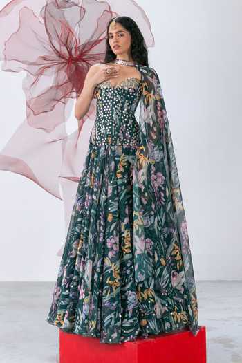Vesture Chandrika Floral Print Corset Skirt Set 