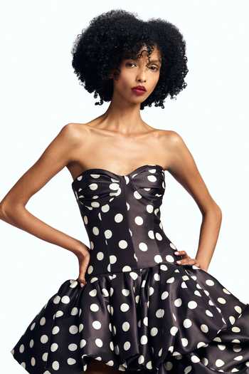 Gauri & Nainika Black Sweetheart Neck Polka Dot Print High Low Gown  3