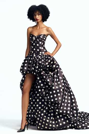 Gauri & Nainika Black Sweetheart Neck Polka Dot Print High Low Gown  5